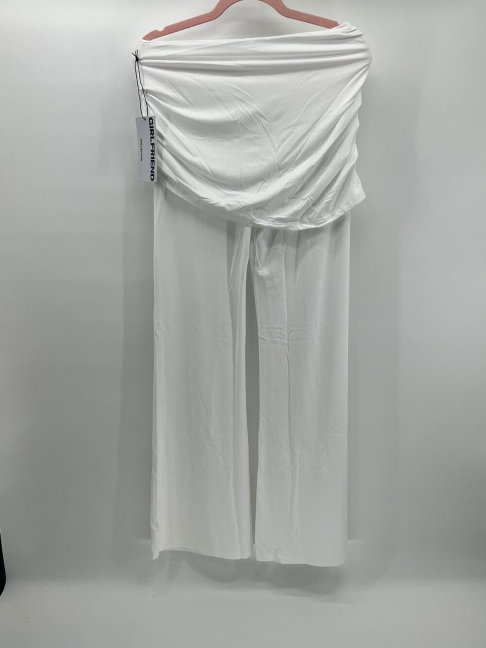 Girlfriend Collective White Foldover Ruched Waist Wide Leg Lounge Pants L NWT